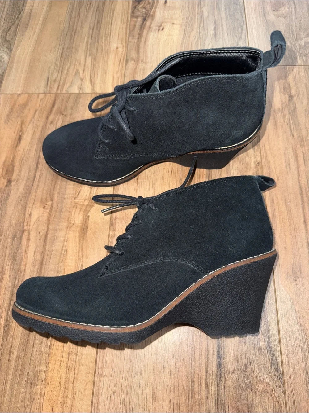 Women’s Black Suede Wedge Ankle Booties